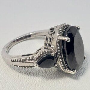 Elite Shungite 3 stone ring platinum over sterling silver Size 7